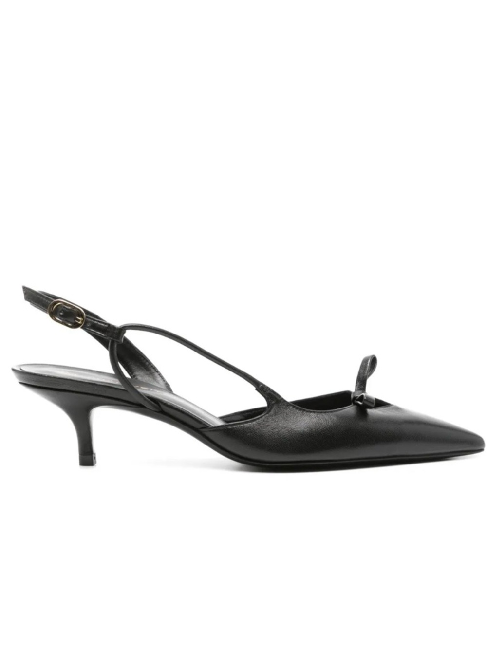 Stuart Weitzman Black Pointed Slingback Kitten Heel with Bow